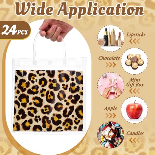 Resholder 24 Pcs Cheetah Clear Gift Bags Leopard Print PVC Treat Snack Bag with Handles Jungle Safari Party Favors for Wild Life Animal Birthday Baby Shower Decorations Supplies, 8 x 8 x 3.15 Inch - Image 4