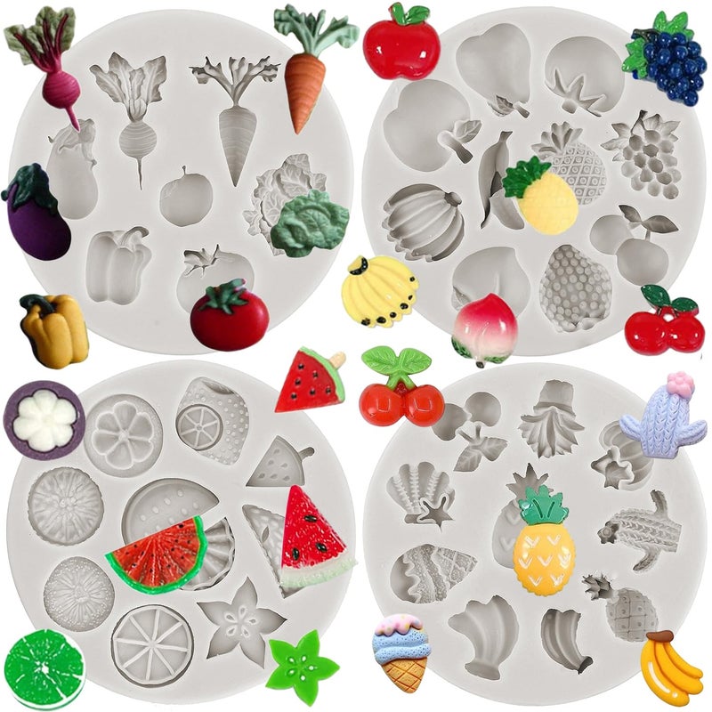 MINFEIDMS Vegetable Fruit Radish Tomato Eggplant Cabbage Silicone Mold Strawberry Watermelon Banana Chocolate Fondant Mold For Cake Decorating Cupcake Topper Gum Paste Polymer Clay Set Of 4 - Image 1