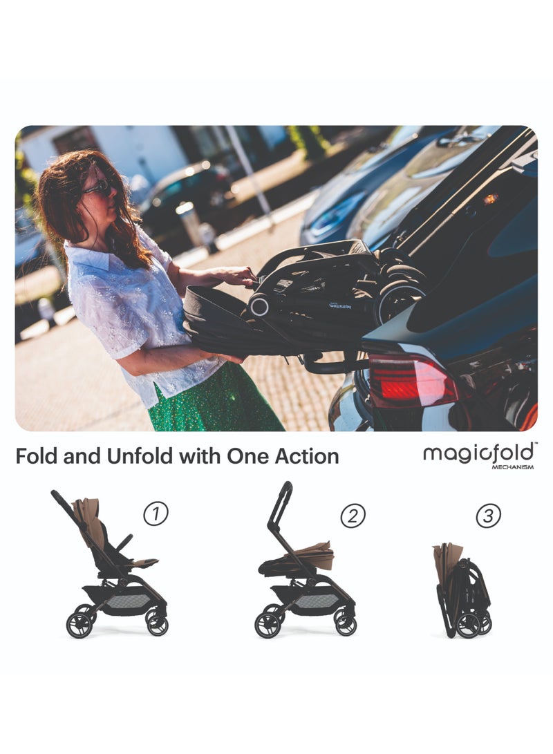 Hamilton by Yoop Spin Baby Stroller with Cup Holder - 360° Rotating Seat - MagicFold™ Technology - One Hand Foldable - Reflective Wheels with Suspension - Rose Gold Frame - Image 4