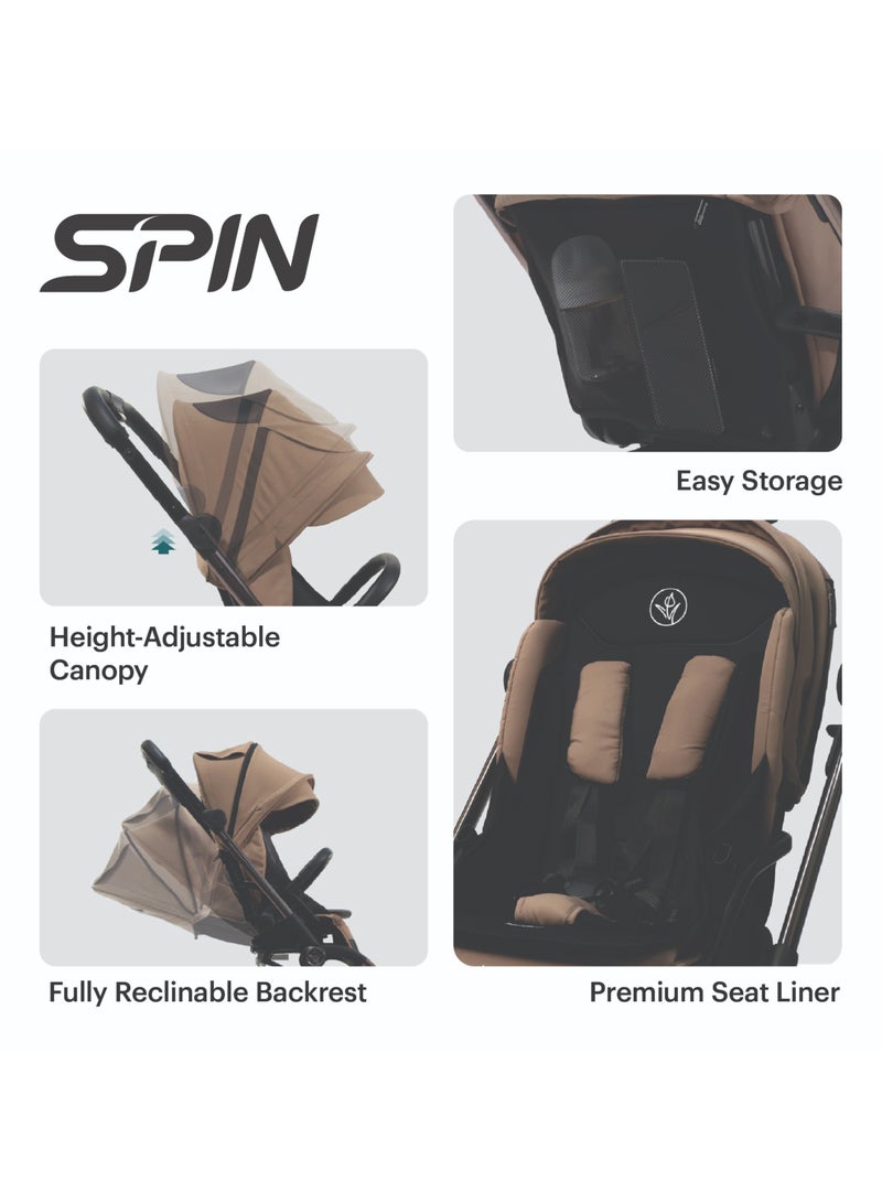 Hamilton by Yoop Spin Baby Stroller with Cup Holder - 360° Rotating Seat - MagicFold™ Technology - One Hand Foldable - Reflective Wheels with Suspension - Rose Gold Frame - Image 5