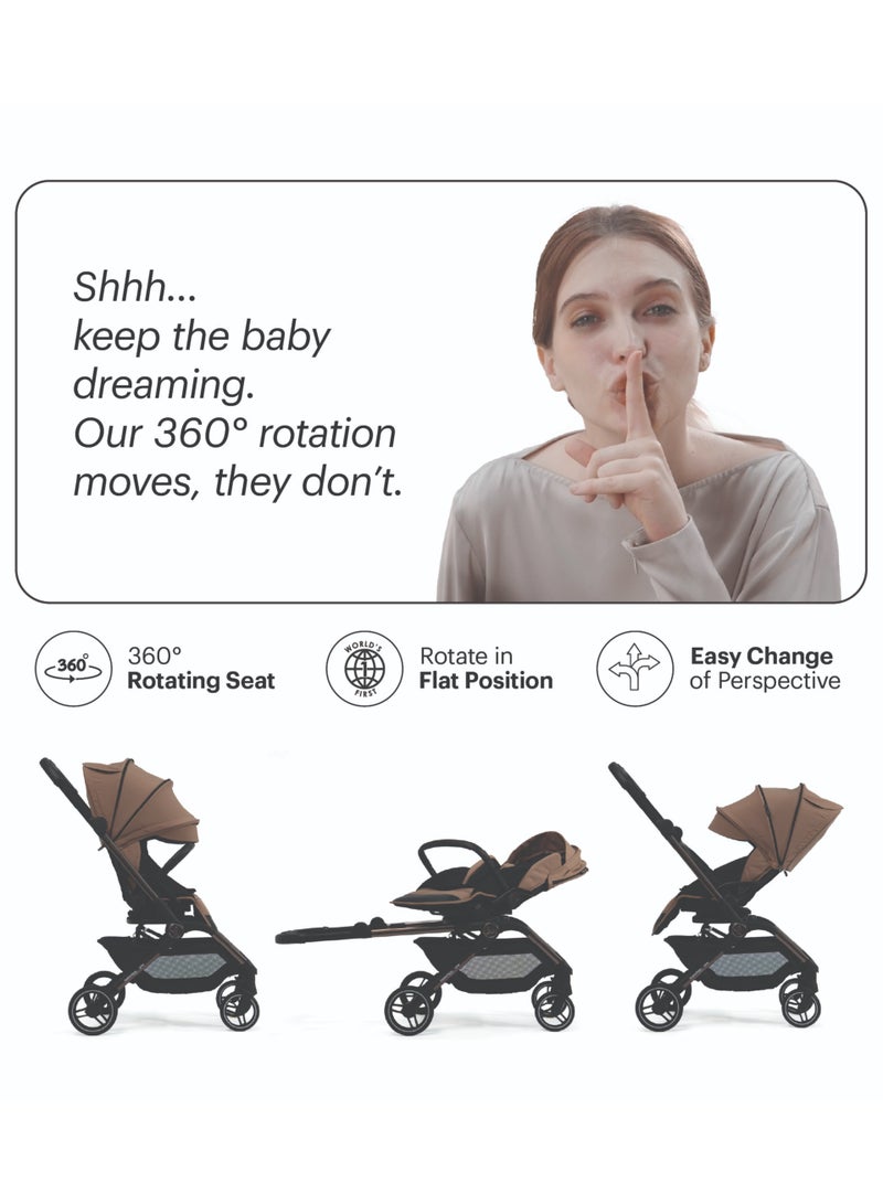 Hamilton by Yoop Spin Baby Stroller with Cup Holder - 360° Rotating Seat - MagicFold™ Technology - One Hand Foldable - Reflective Wheels with Suspension - Rose Gold Frame - Image 3
