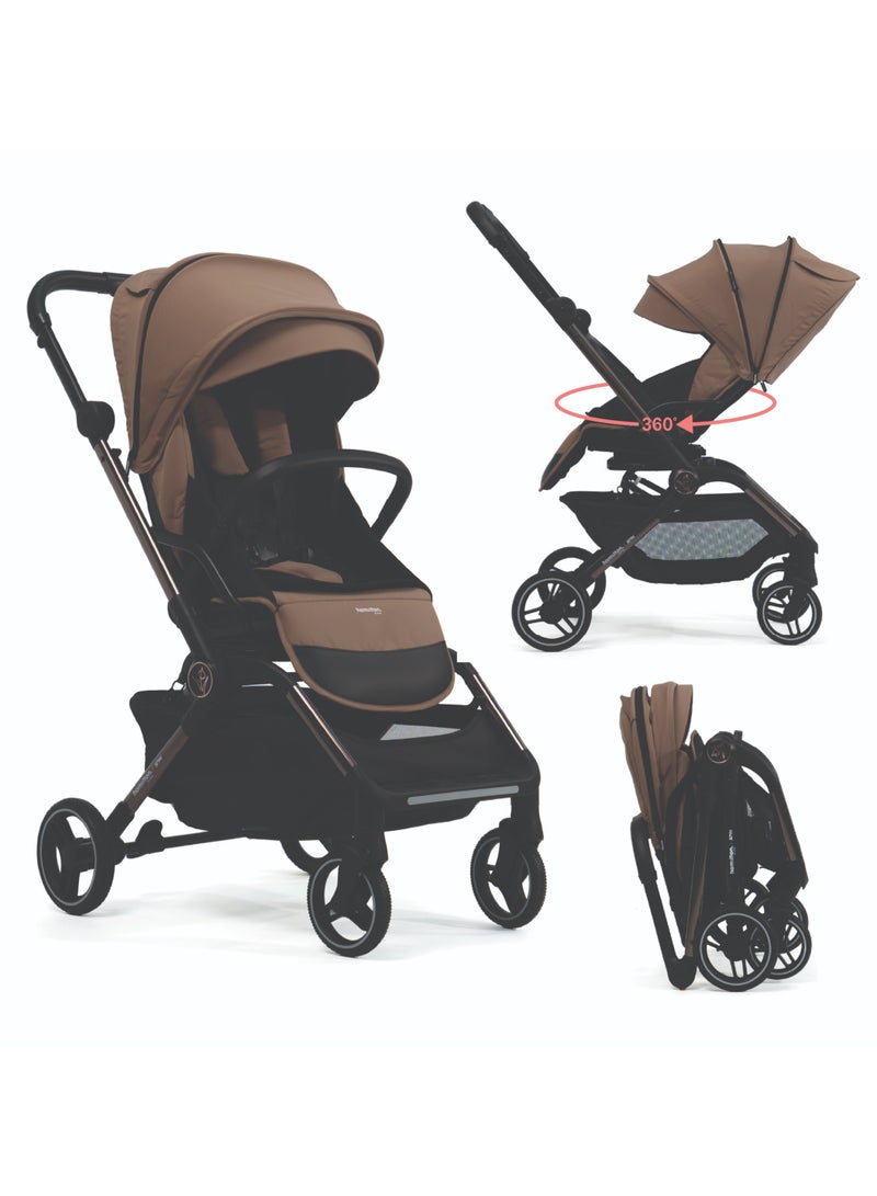 Hamilton by Yoop Spin Baby Stroller with Cup Holder - 360° Rotating Seat - MagicFold™ Technology - One Hand Foldable - Reflective Wheels with Suspension - Rose Gold Frame - Image 1