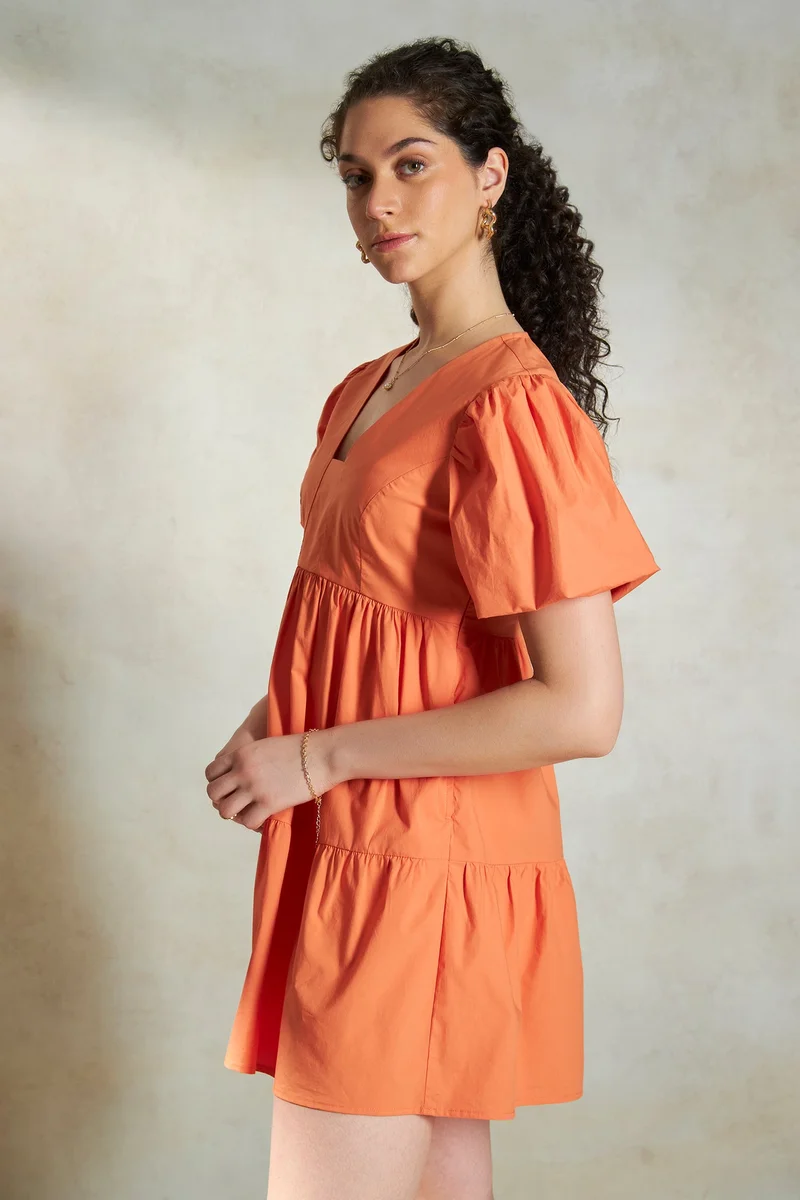 Virgio Orange Babydoll Dress