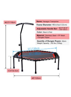 Arabest 45" Silent Mini Trampoline with Adjustable Handle Bar Fitness Trampoline Bungee Rebounder Jumping Cardio Trainer Workout  - Image 2