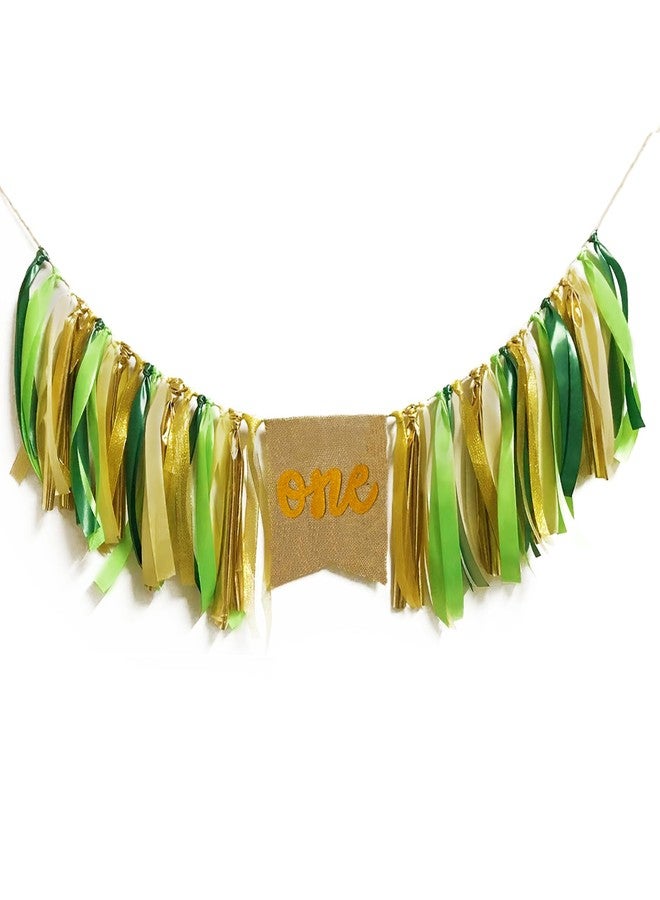 CROWNOS First Birthday High Chair Banner for Jungle Theme Party Decorations, Green 1st Wild One Highchair Banner Backdrop for Boy Girl - Image 1