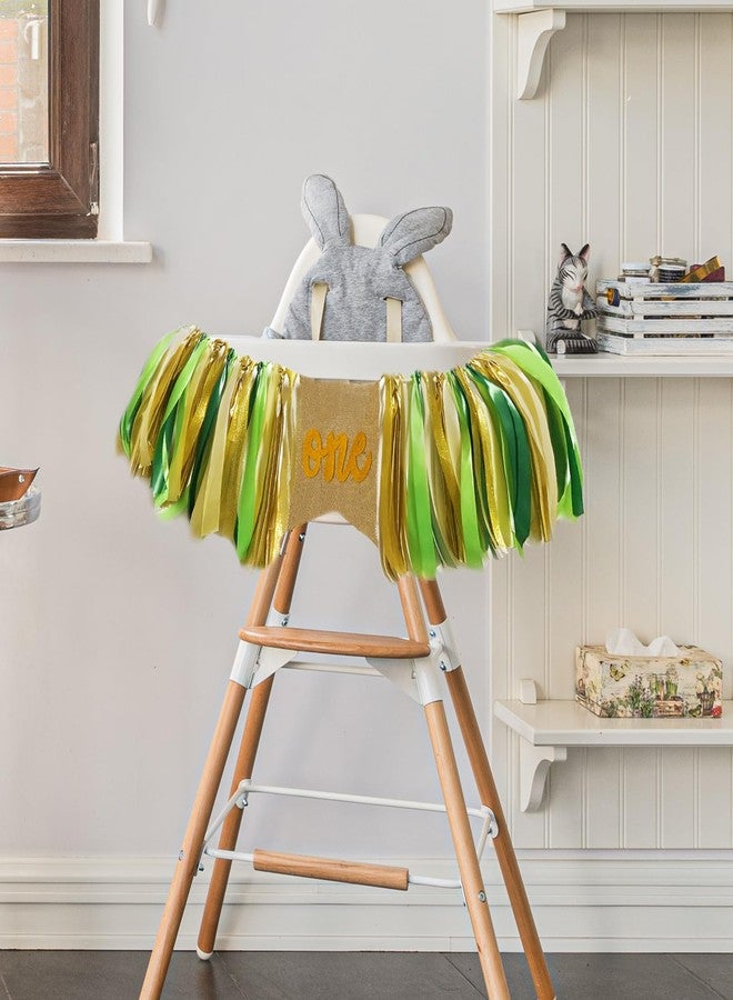 CROWNOS First Birthday High Chair Banner for Jungle Theme Party Decorations, Green 1st Wild One Highchair Banner Backdrop for Boy Girl - Image 4