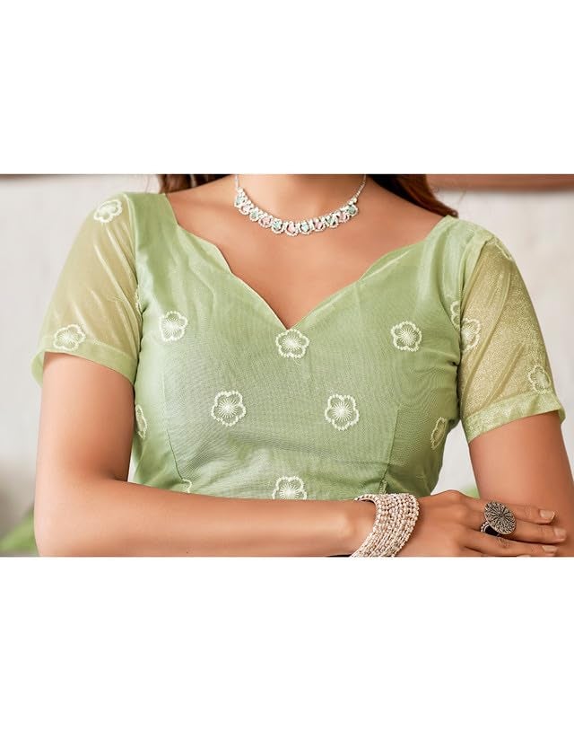 SIRIL Women's Organza Saree | Sari for Women | Embroidery Sarees With Unstitched Blouse Piece (3734S353A_Pista Green) - Image 5