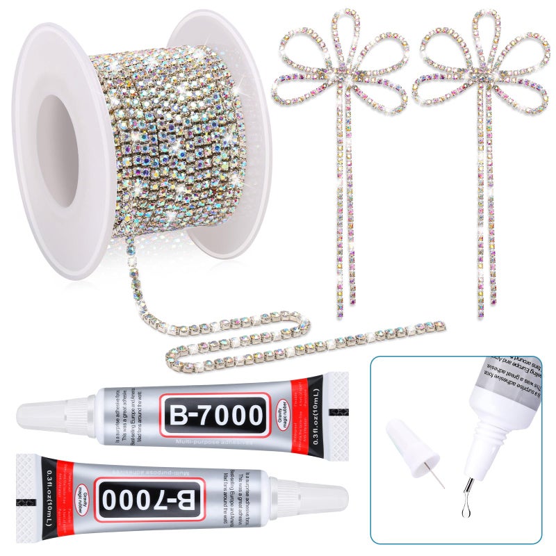 LifeisLuck B7000 Glue Crystal Rhinestone Close Chain Trim, 8 Yards 2MM Silver with AB Beads Rhinestone Strips Chain Trim for DIY Sewing Clothes Shoes Hat Beaded Wedding Jewelry Decoration - Image 1