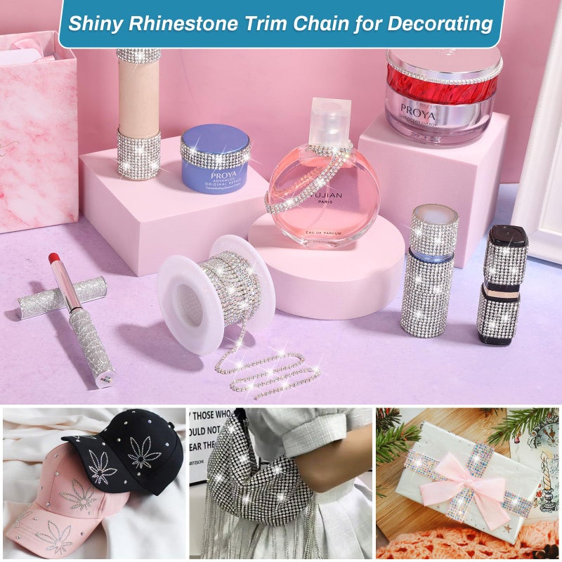 LifeisLuck B7000 Glue Crystal Rhinestone Close Chain Trim, 8 Yards 2MM Silver with AB Beads Rhinestone Strips Chain Trim for DIY Sewing Clothes Shoes Hat Beaded Wedding Jewelry Decoration - Image 2