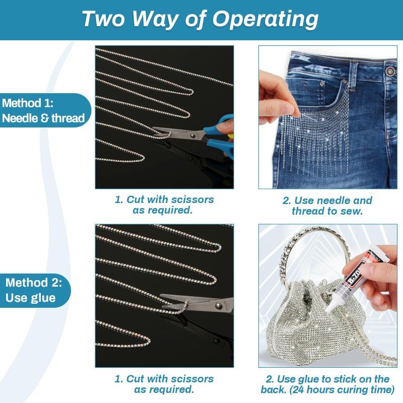 LifeisLuck B7000 Glue Crystal Rhinestone Close Chain Trim, 8 Yards 2MM Silver with AB Beads Rhinestone Strips Chain Trim for DIY Sewing Clothes Shoes Hat Beaded Wedding Jewelry Decoration - Image 4