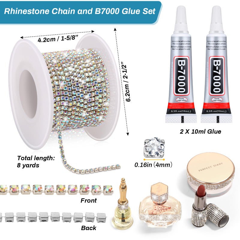 LifeisLuck B7000 Glue Crystal Rhinestone Close Chain Trim, 8 Yards 2MM Silver with AB Beads Rhinestone Strips Chain Trim for DIY Sewing Clothes Shoes Hat Beaded Wedding Jewelry Decoration - Image 3