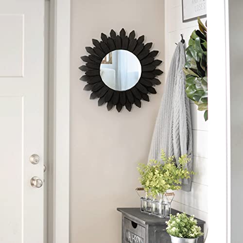 Honiway Black Wall Decor Wall Mirror 12 inch Boho Wall Decor Wood Decorative Mirror for Room Decor Home Decor for Bedroom Living Room Bathroom Kitchen Black - Image 4