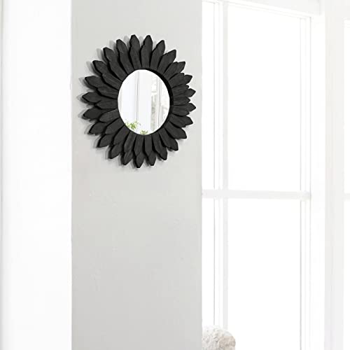 Honiway Black Wall Decor Wall Mirror 12 inch Boho Wall Decor Wood Decorative Mirror for Room Decor Home Decor for Bedroom Living Room Bathroom Kitchen Black - Image 5