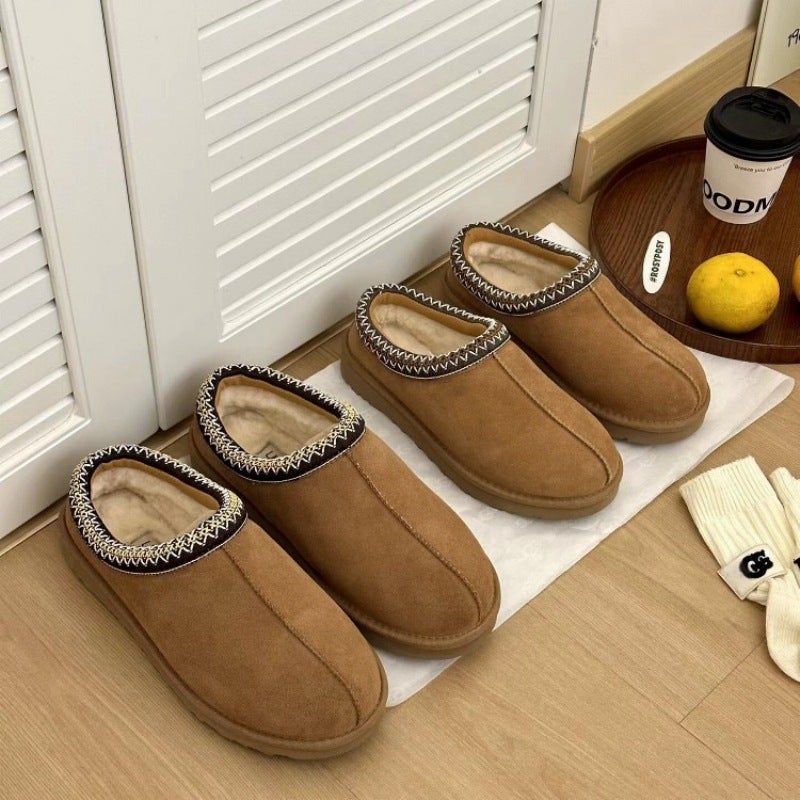 Ethnic Style Snow Boots Women'S Thick Bottom Woven Slippers Cowhide Wool Warm Foam Bottom Short Tube Non-Slip Increased Plus Size - Image 1