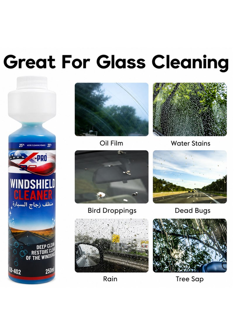 X Pro 99 X-PRO 99 Windshield Cleaner 250ml Glass Cleaning Liquid for Car Windshield Side Window Mirror Sunroof Shower Glass Door Oil Film Water Stain Remover Rain Mark Cleaner Bug Residue Cleaner Bird Dropping Remover Streak Free Formula - Image 4