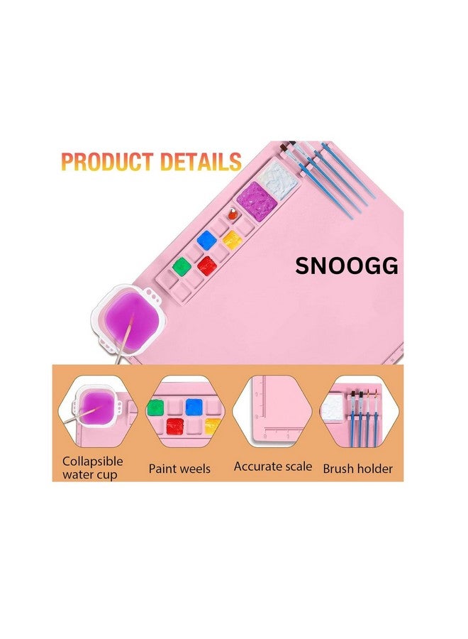 Snoogg Silicone Craft Mat, for professionals and hobbyists. 38 x 43 cm, a non-stick surface for various crafts as painting, resin work, and clay modeling.with a cup holder, brush slot, and mixe (PINK) - Image 3