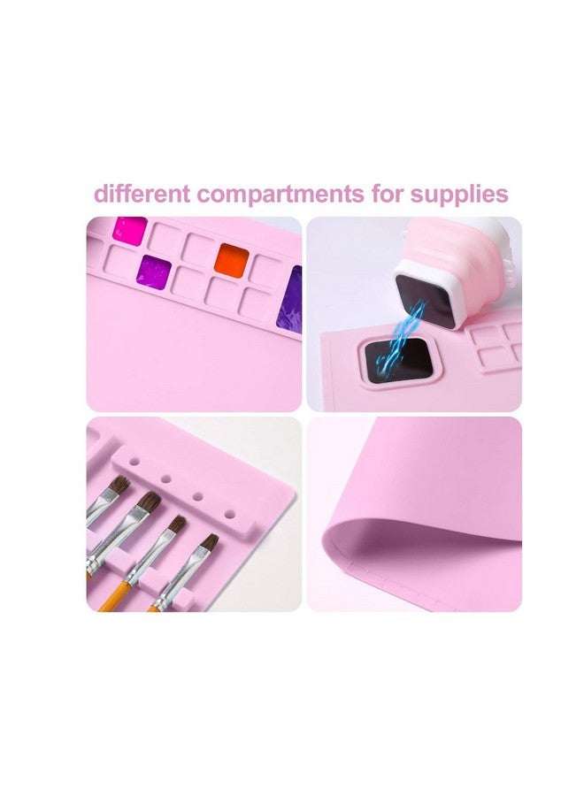 Snoogg Silicone Craft Mat, for professionals and hobbyists. 38 x 43 cm, a non-stick surface for various crafts as painting, resin work, and clay modeling.with a cup holder, brush slot, and mixe (PINK) - Image 4