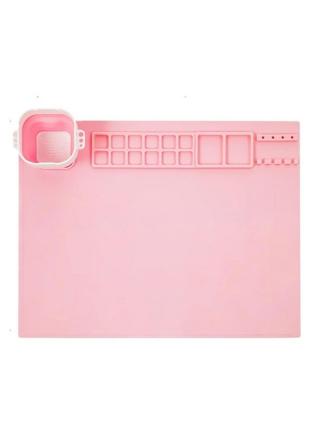 Snoogg Silicone Craft Mat, for professionals and hobbyists. 38 x 43 cm, a non-stick surface for various crafts as painting, resin work, and clay modeling.with a cup holder, brush slot, and mixe (PINK) - Image 1
