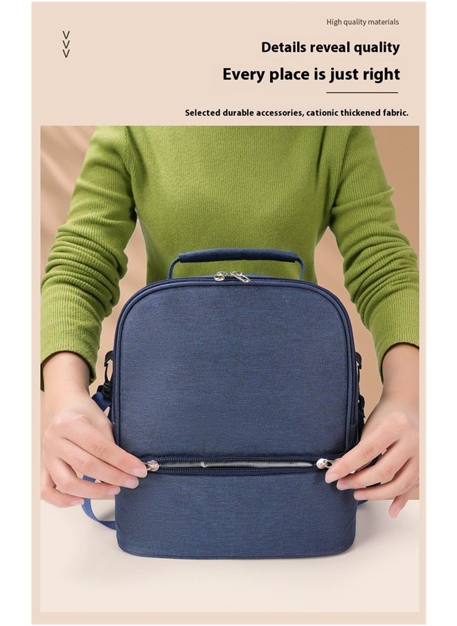 yongsheng Insulated Lunch Bag, Lunch Box for Women Men, Large Double Deck Lunch Tote Bag Meal Prep Containers Reusable Leakproof Lunch Cooler Bag for Work Office Picnic Beach Travel (Dark Blue)  - Image 5