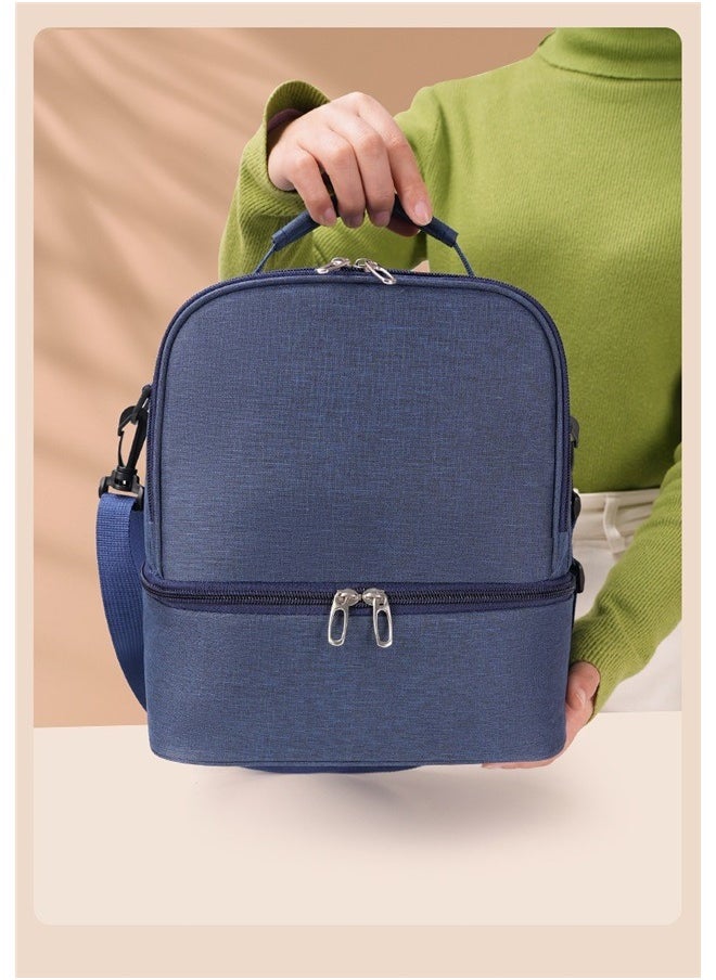 yongsheng Insulated Lunch Bag, Lunch Box for Women Men, Large Double Deck Lunch Tote Bag Meal Prep Containers Reusable Leakproof Lunch Cooler Bag for Work Office Picnic Beach Travel (Dark Blue)  - Image 4