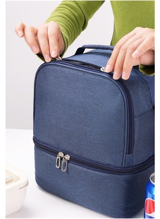 yongsheng Insulated Lunch Bag, Lunch Box for Women Men, Large Double Deck Lunch Tote Bag Meal Prep Containers Reusable Leakproof Lunch Cooler Bag for Work Office Picnic Beach Travel (Dark Blue)  - Image 3