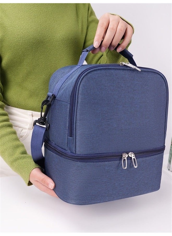 yongsheng Insulated Lunch Bag, Lunch Box for Women Men, Large Double Deck Lunch Tote Bag Meal Prep Containers Reusable Leakproof Lunch Cooler Bag for Work Office Picnic Beach Travel (Dark Blue)  - Image 1