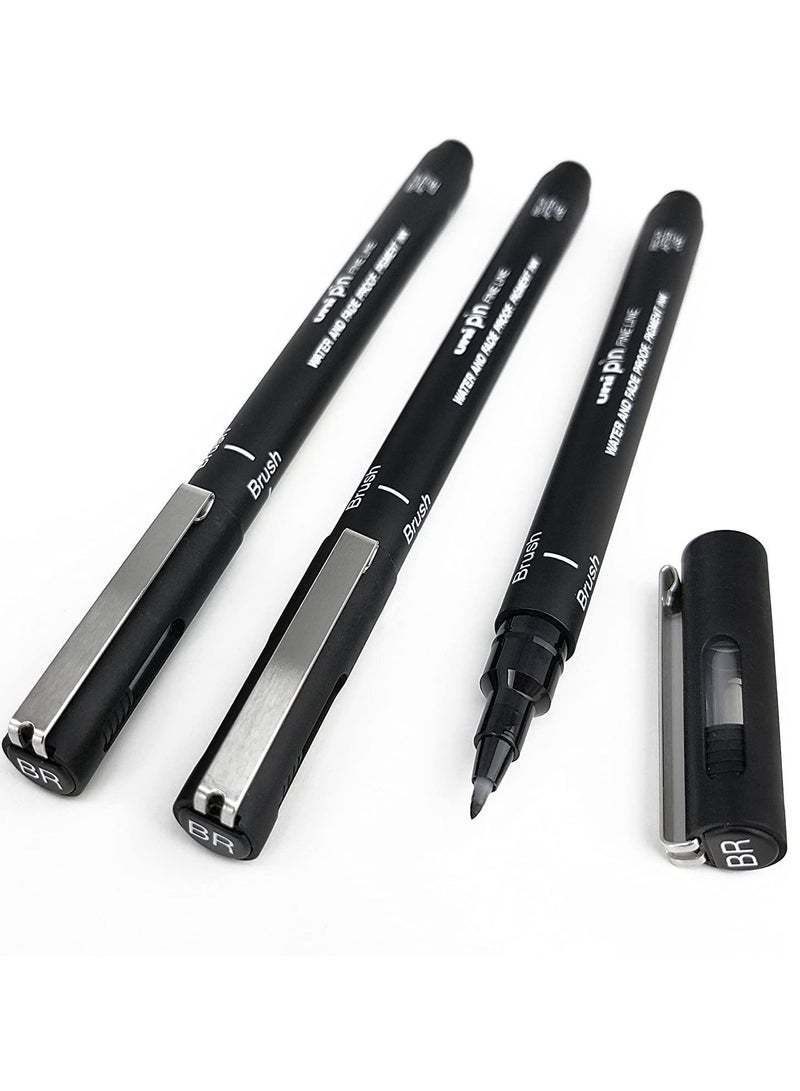 Uniball 3-Piece Unipin Drawing Brush Pen Black Ink - Image 1