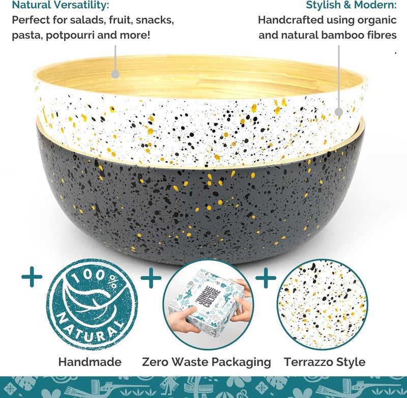 Jungle Culture وعاء سلطة كبير من الخيزران من جانجل كالتشر - وعاء فواكه أبيض - أوعية خلط خشبية - ديكور منزلي - وعاء زينة - وعاء مكرونة - فشار - حلوى - رقائق - Image 5