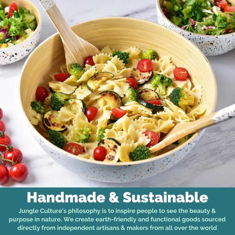 Jungle Culture وعاء سلطة كبير من الخيزران من جانجل كالتشر - وعاء فواكه أبيض - أوعية خلط خشبية - ديكور منزلي - وعاء زينة - وعاء مكرونة - فشار - حلوى - رقائق - Image 2