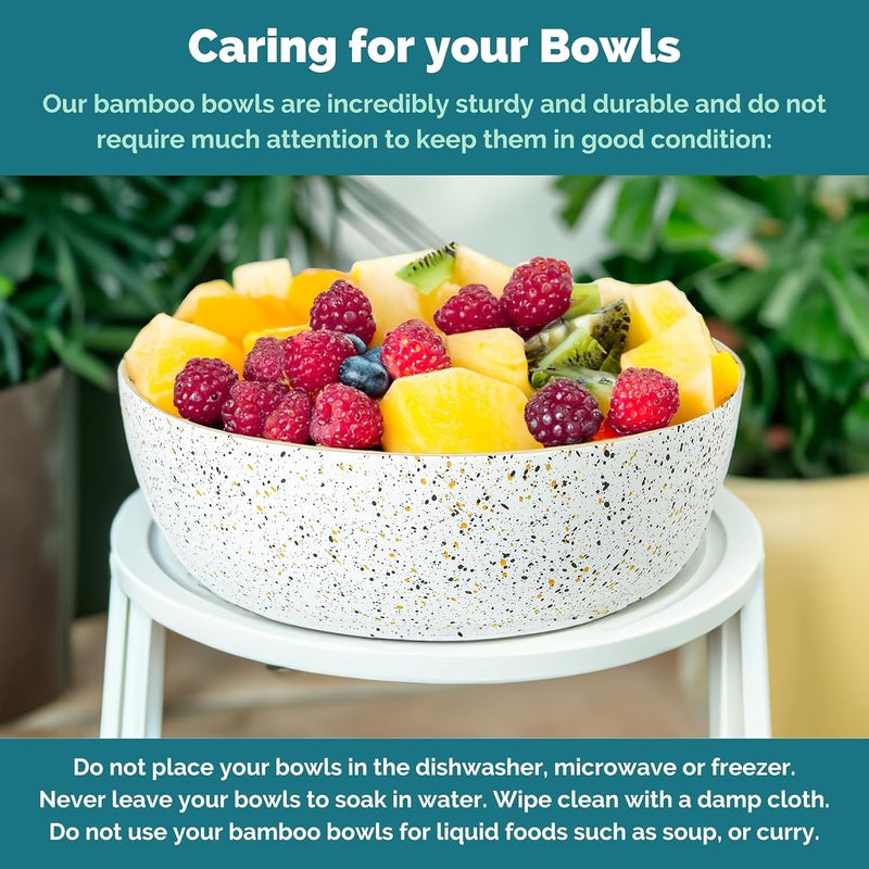 Jungle Culture وعاء سلطة كبير من الخيزران من جانجل كالتشر - وعاء فواكه أبيض - أوعية خلط خشبية - ديكور منزلي - وعاء زينة - وعاء مكرونة - فشار - حلوى - رقائق - Image 4