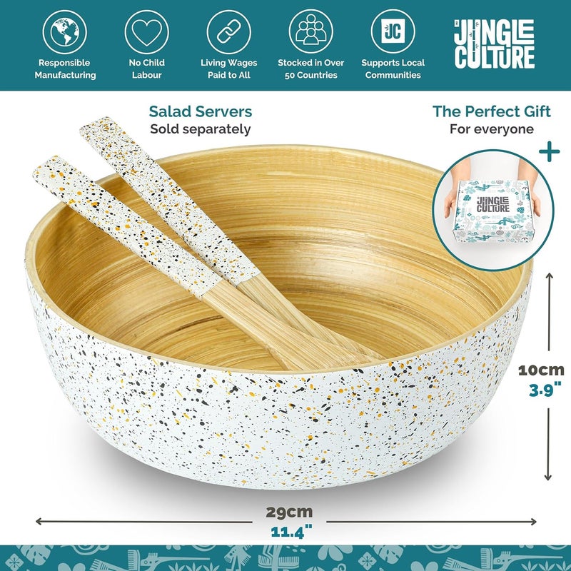 Jungle Culture وعاء سلطة كبير من الخيزران من جانجل كالتشر - وعاء فواكه أبيض - أوعية خلط خشبية - ديكور منزلي - وعاء زينة - وعاء مكرونة - فشار - حلوى - رقائق - Image 3