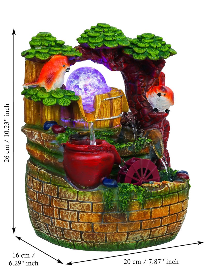 CHRONIKLE Polyresin Bird Design Tabletop 4 Steps Indoor Water Fountain for Home Decor with LED Light, Speed Controller Pump & Crystal Ball (Size: 17 x 17 x 26CM |Color: Multi | Weight: 1520 Gram) - Image 3