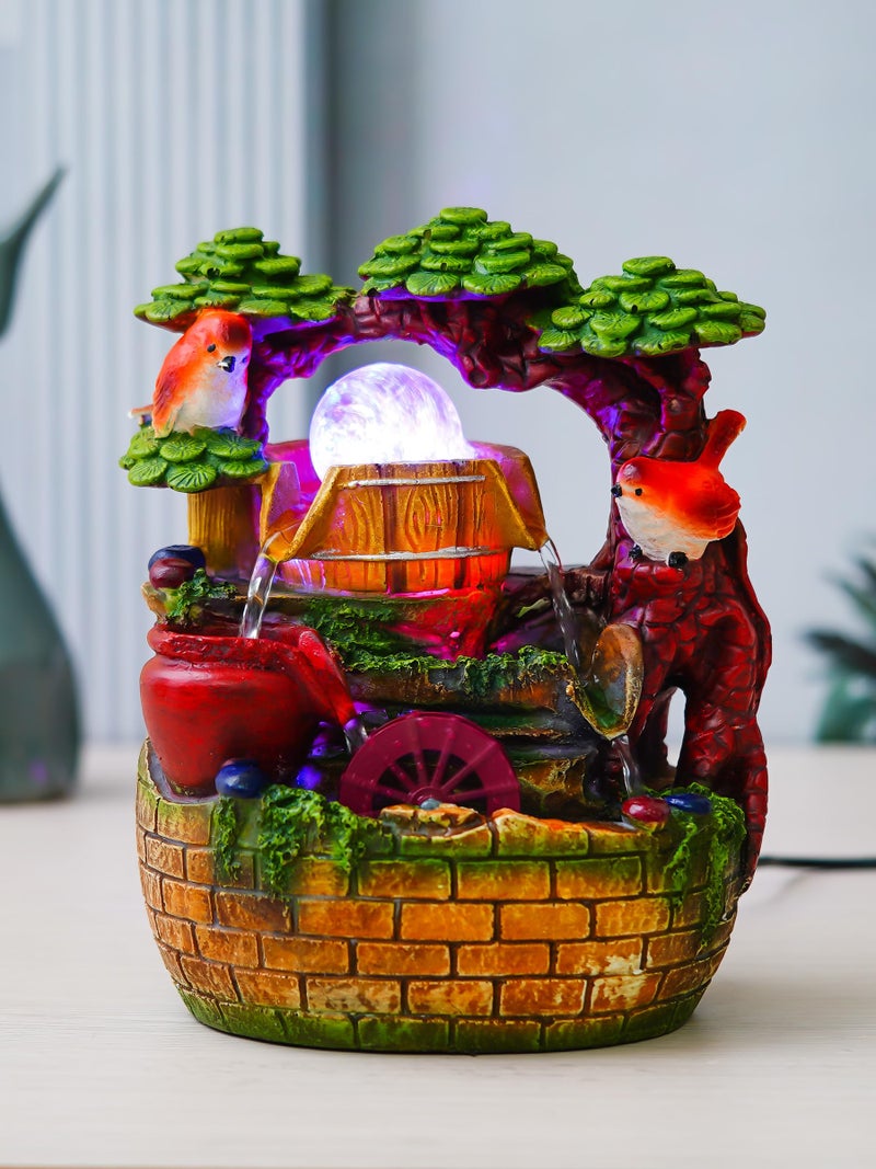 CHRONIKLE Polyresin Bird Design Tabletop 4 Steps Indoor Water Fountain for Home Decor with LED Light, Speed Controller Pump & Crystal Ball (Size: 17 x 17 x 26CM |Color: Multi | Weight: 1520 Gram) - Image 1