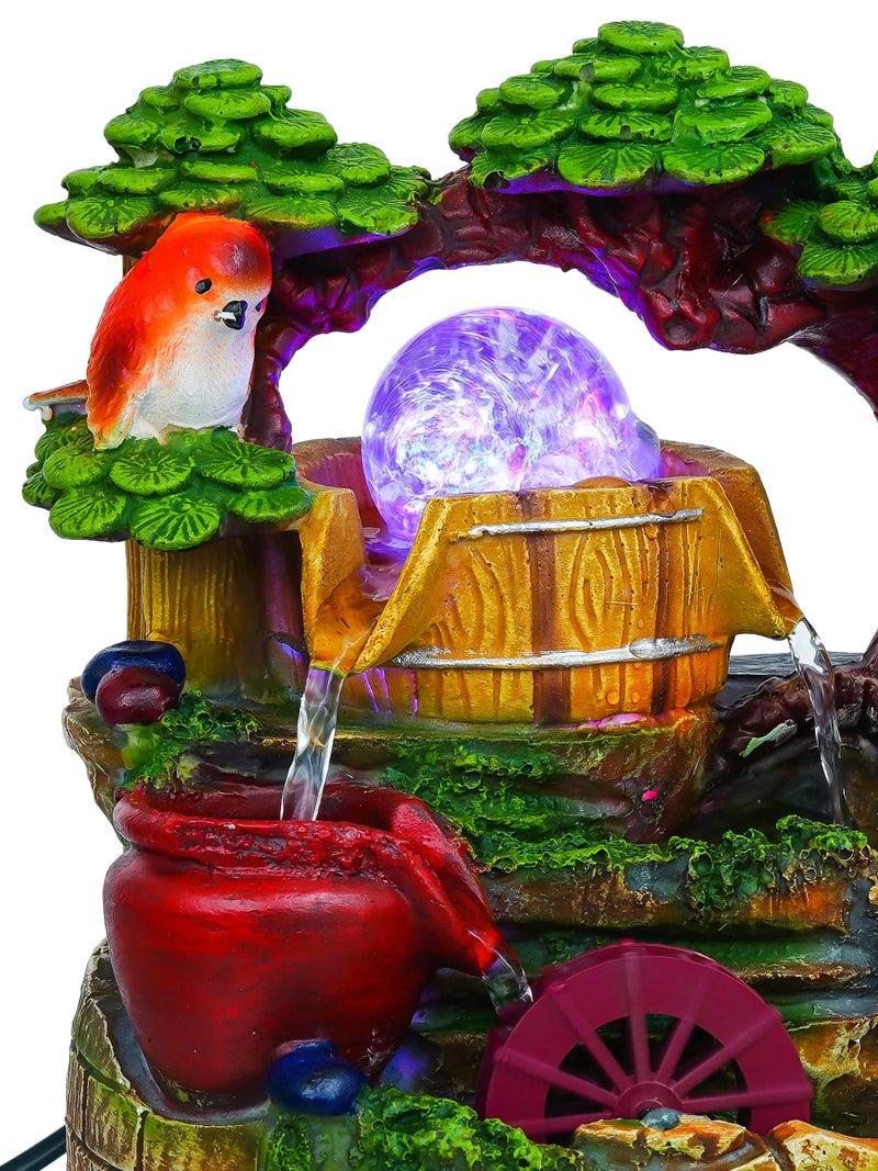 CHRONIKLE Polyresin Bird Design Tabletop 4 Steps Indoor Water Fountain for Home Decor with LED Light, Speed Controller Pump & Crystal Ball (Size: 17 x 17 x 26CM |Color: Multi | Weight: 1520 Gram) - Image 5