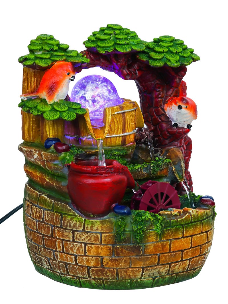 CHRONIKLE Polyresin Bird Design Tabletop 4 Steps Indoor Water Fountain for Home Decor with LED Light, Speed Controller Pump & Crystal Ball (Size: 17 x 17 x 26CM |Color: Multi | Weight: 1520 Gram) - Image 2