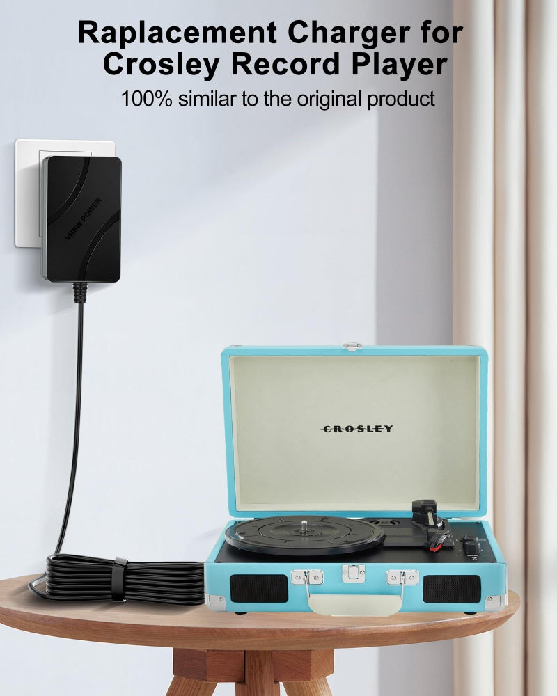 WUKUR كابل طاقة لجهاز تشغيل الأسطوانات من كروسلي، محول 9 فولت لجهاز تشغيل الأسطوانات المحمول كروسلي كروزر CR8005A CR221CR8005C I II III سلسلة 5.9 قدم - Image 3