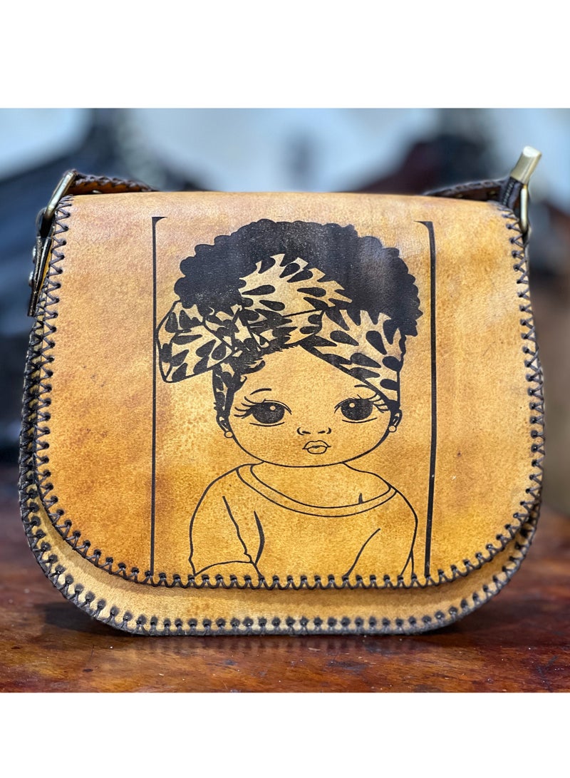 Handmade natural leather cross bag (large) Close with shiny thread 2 external zippers on the back and front Magnetic lock Belt handle (Handmade work is distinguished by its quality and uniqueness for special people)  - Image 2