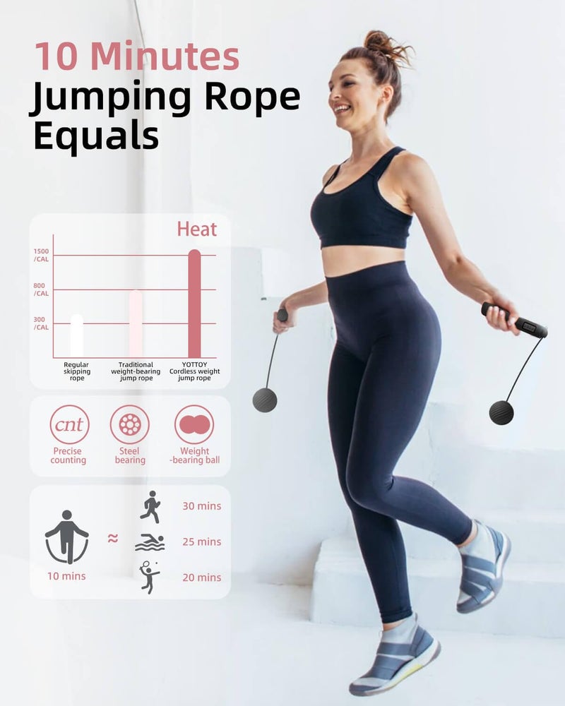 YOTTOY Cordless Jump Rope with Counter - Ropeless Rope 2 In 1 with Large Cordless Ball-Weighted Jump Rope for Women with LCD Display (Black) - Image 5