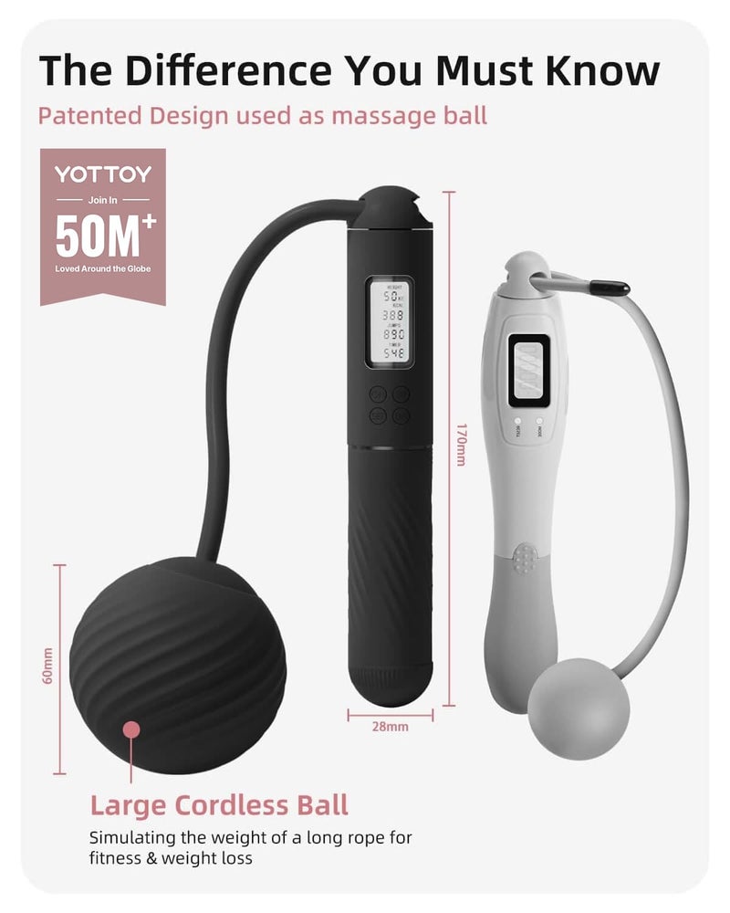 YOTTOY Cordless Jump Rope with Counter - Ropeless Rope 2 In 1 with Large Cordless Ball-Weighted Jump Rope for Women with LCD Display (Black) - Image 2