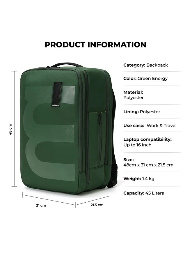 موكوبارا للتجارة ذ.م.م The EM Travel Backpack 45L Premium 16" Unisex Multipurpose Backpack (Green)