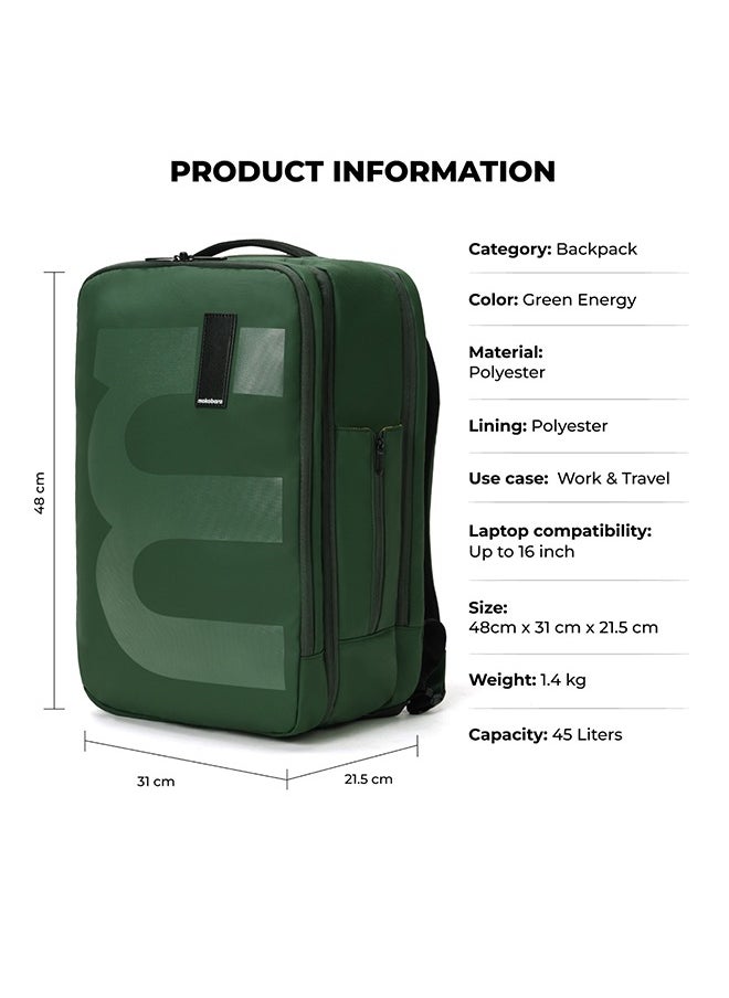 Mokobara MOKOBARA The EM Travel Backpack 45L Premium 16" Unisex Multipurpose Backpack (Green)  - Image 2