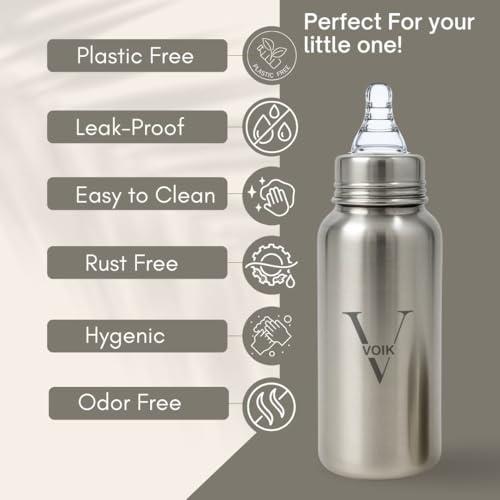 VOIK Stainless Steel Baby Feeding Bottle | BPA Free, Anti-Colic, Leak-Proof | 240ml | 100% Steel | for 3+ Months Babies | Eco-Friendly and Durable - Image 2