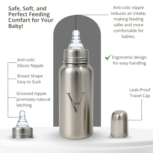 VOIK Stainless Steel Baby Feeding Bottle | BPA Free, Anti-Colic, Leak-Proof | 240ml | 100% Steel | for 3+ Months Babies | Eco-Friendly and Durable - Image 5