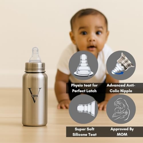 VOIK Stainless Steel Baby Feeding Bottle | BPA Free, Anti-Colic, Leak-Proof | 240ml | 100% Steel | for 3+ Months Babies | Eco-Friendly and Durable - Image 4