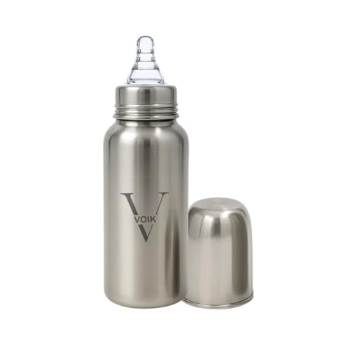 VOIK Stainless Steel Baby Feeding Bottle | BPA Free, Anti-Colic, Leak-Proof | 240ml | 100% Steel | for 3+ Months Babies | Eco-Friendly and Durable - Image 1