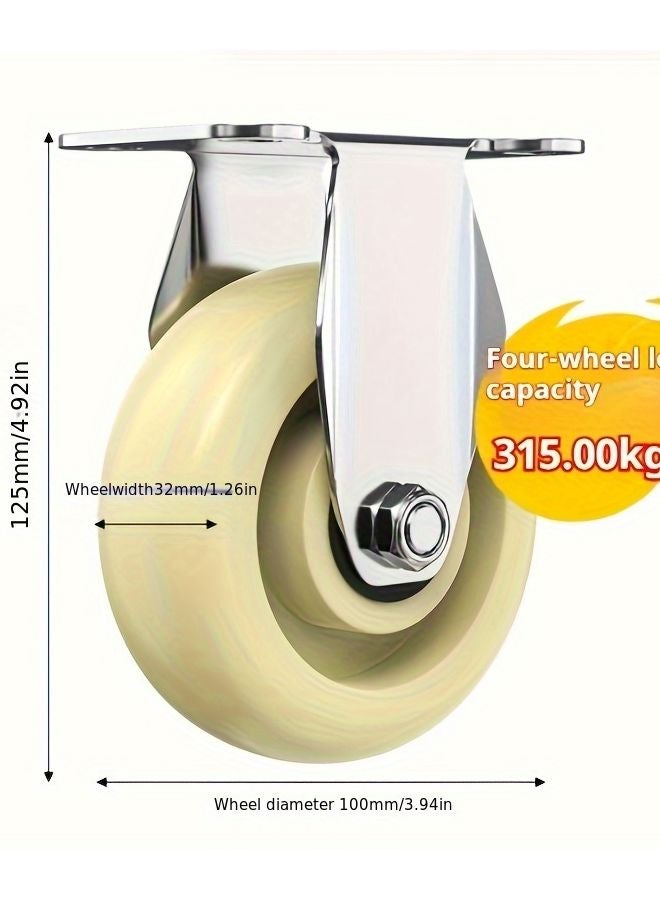 2 Pcs 4 Inch Industrial PP Nylon Wheel Kit Dual Ball Bearings Flat Base Casters - Image 1