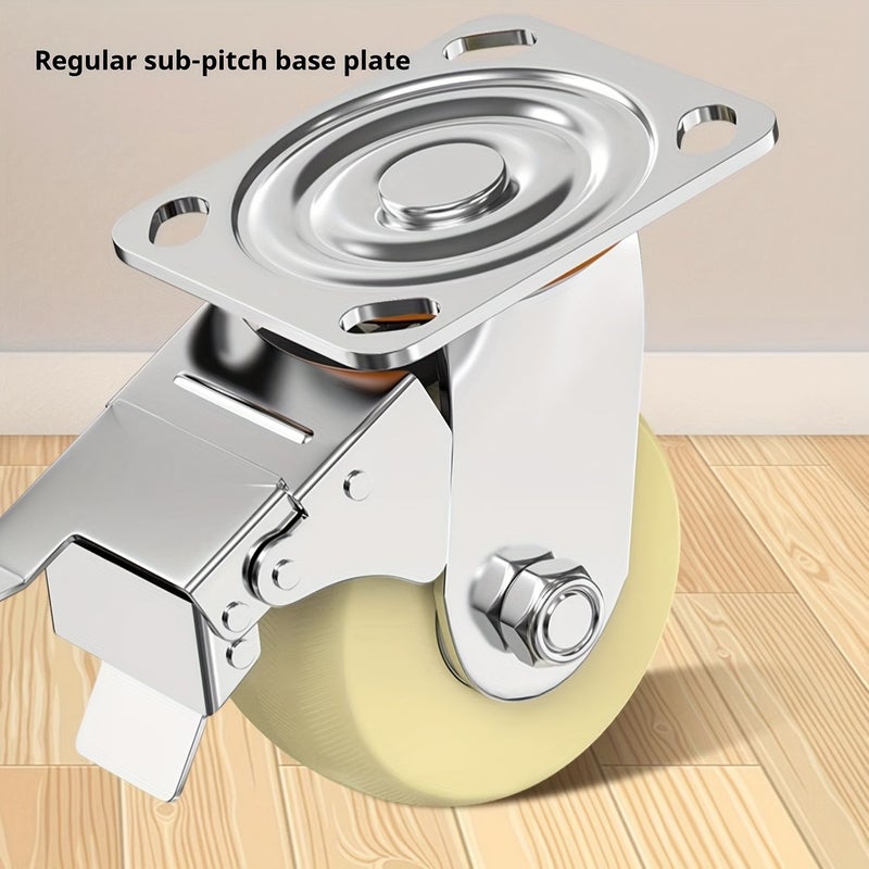 2 Pcs 4 Inch Industrial PP Nylon Wheel Kit Dual Ball Bearings Flat Base Casters - Image 2