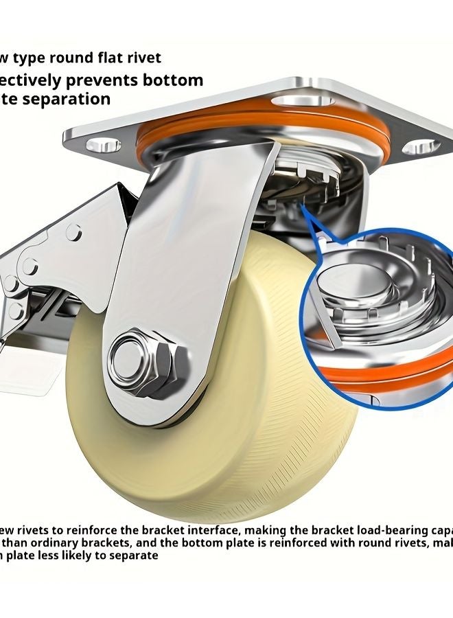 2 Pcs 4 Inch Industrial PP Nylon Wheel Kit Dual Ball Bearings Flat Base Casters - Image 4