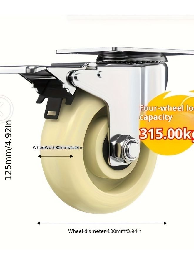 2 Pcs 4 Inch Industrial PP Nylon Wheel Kit Dual Ball Bearings Flat Base Casters - Image 3