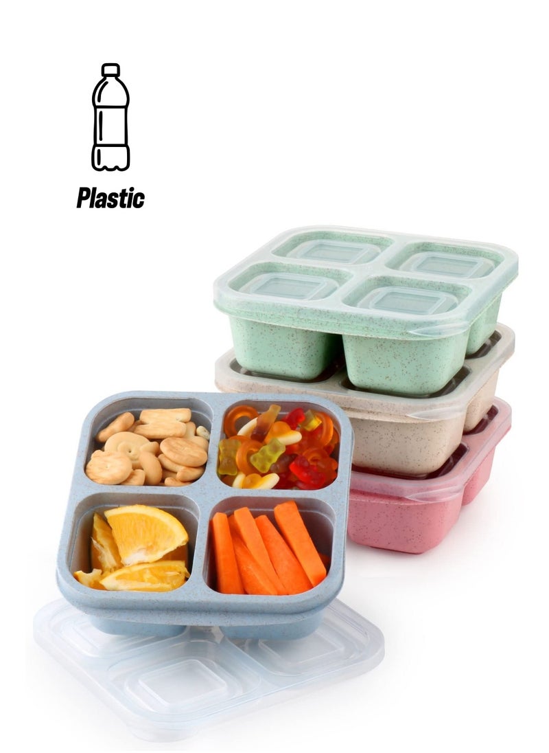MIXDE Reusable 4-Compartment Bento Snack Boxes (4 Pack) - Perfect Food Storage Containers for Kids and Adults, Ideal for School, Compact and Stackable  - Image 1